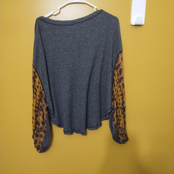 We The Free Long Sheer Floral Puff Sleeve Waffle Knit Cotton Blend Tunic XS Boho - Picture 5 of 5